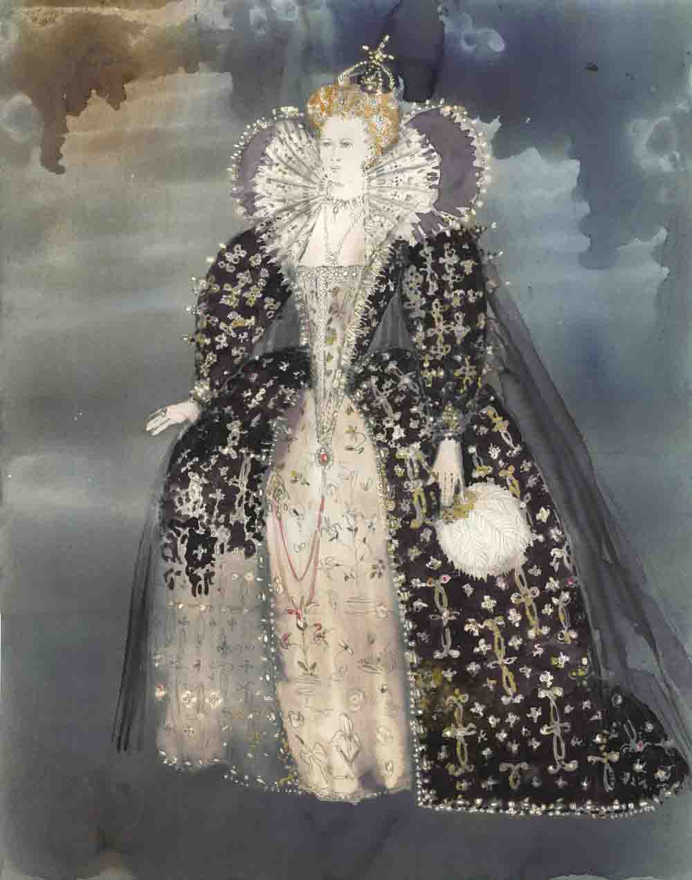 Sketch for Lynn Redgrave as Queen Elizabeth I, Lost Colony – The Queen’s Garden, 19 x 24 inches